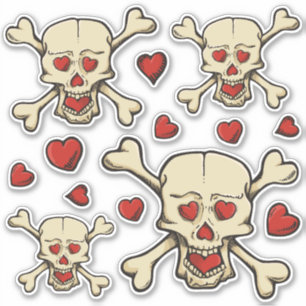 Schädel mit Herzen Icon Set Aufkleber