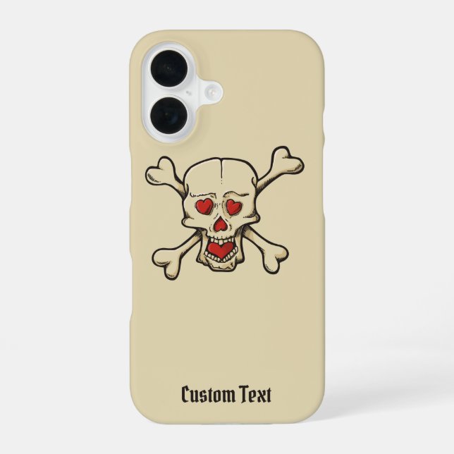 Schädel mit Herzen iPhone 16 Hülle (Rückseite)