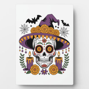 Schädel mit Hexenhut Halloween Vektor Fotoplatte