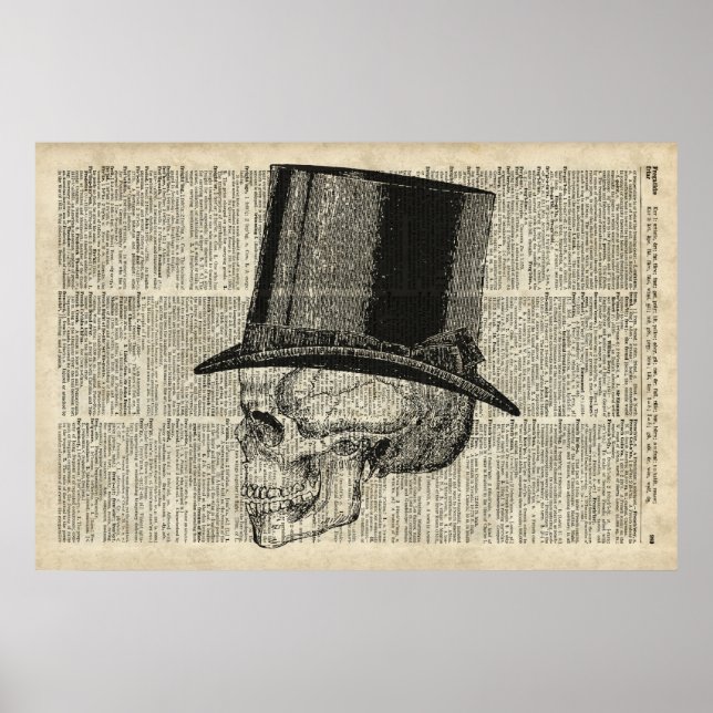 Schädel mit Hutsteampel Poster (Vorne)