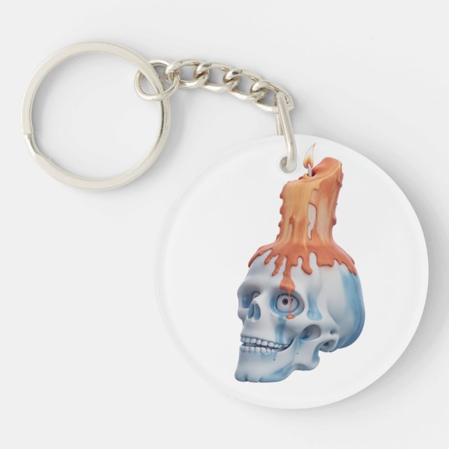 Schädel mit Kerze / Totenkopf mit Kerze Schlüsselanhänger (Vorderseite)