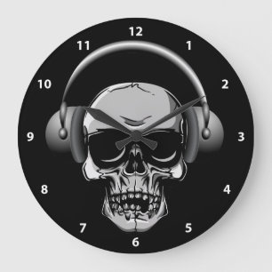Schädel mit Kopfhörern u. Sonnenbrille-Uhr Große Wanduhr
