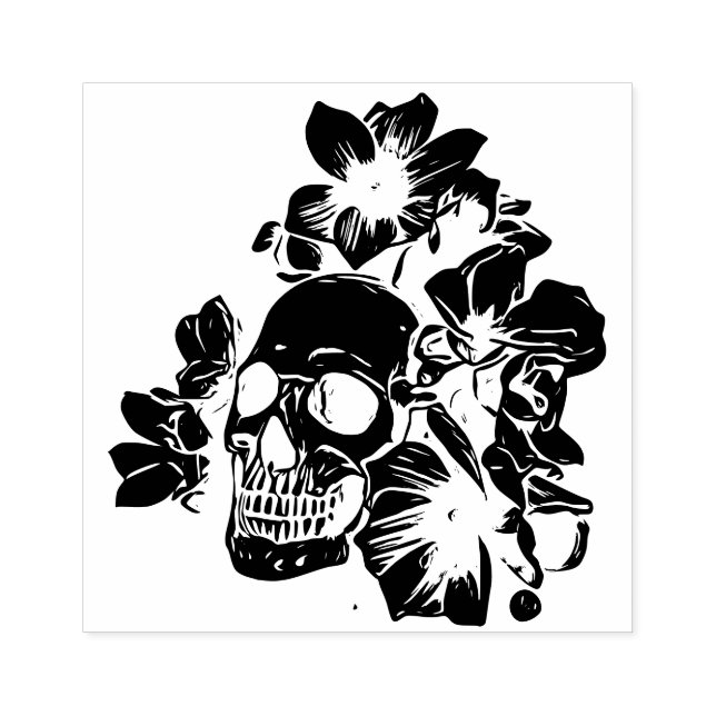 Schädel mit Mangnolia Blumen Gummistempel (Prägung)