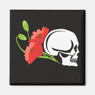 Schädel mit Mohnblumen Magnet