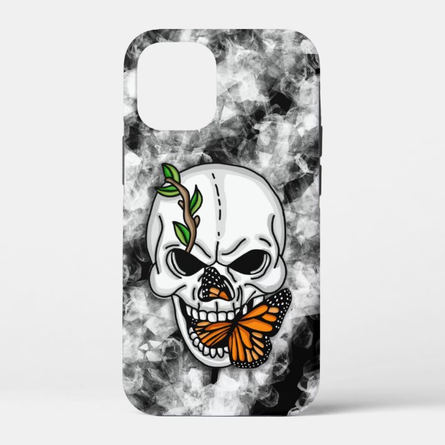 Schädel mit Monarch Butterfly Case-Mate iPhone Hülle (Rückseite)