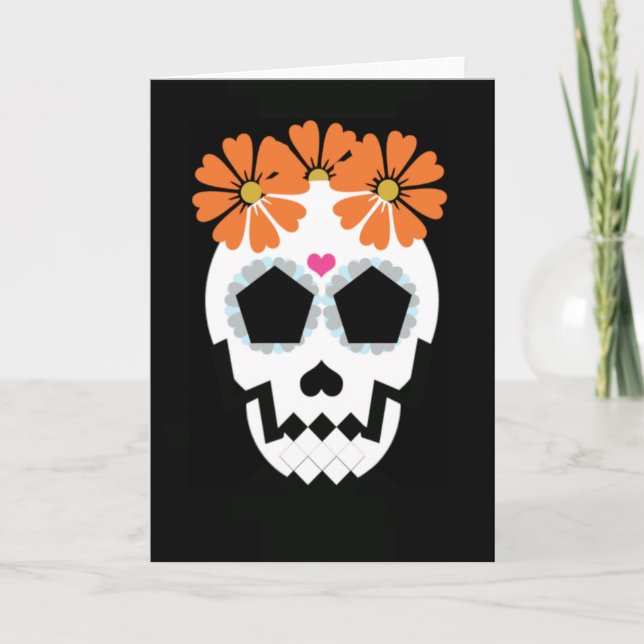 Schädel mit orangen Blume Karte (Vorderseite)