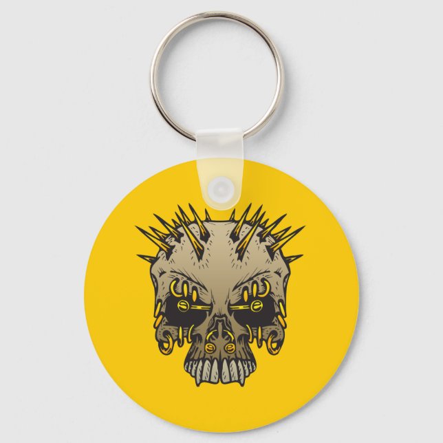 Schädel mit Piercings Schlüsselanhänger (Vorderseite)