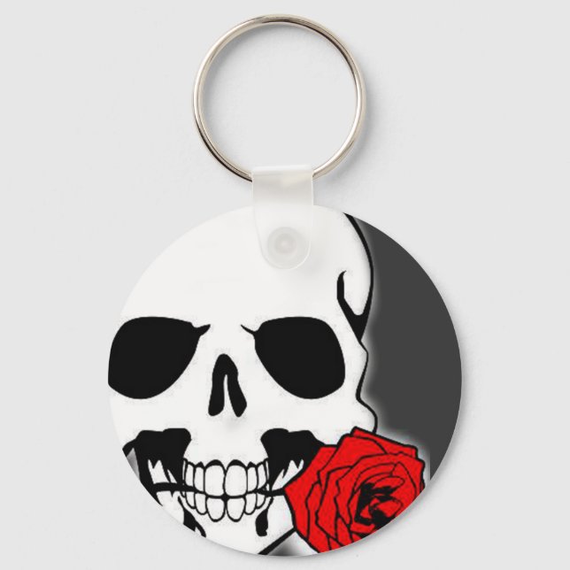 Schädel mit Rose Schlüsselanhänger (Vorderseite)