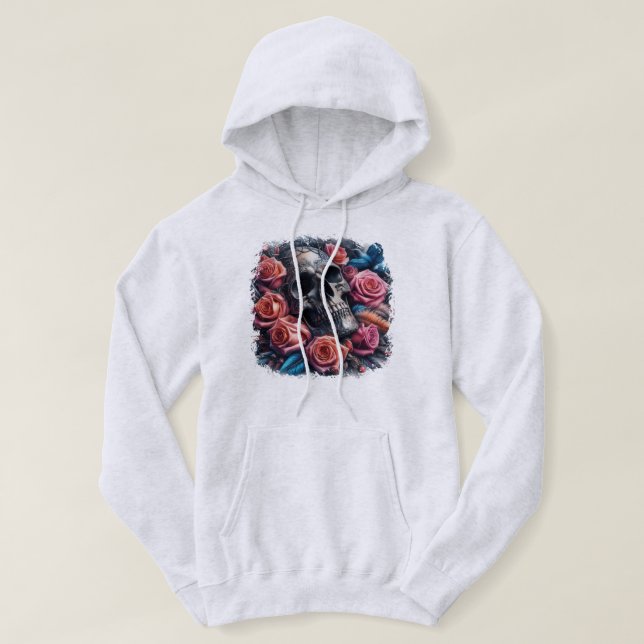 Schädel mit Rose und Bluebird Hoodie (Design vorne)