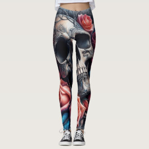 Schädel mit Rose und Bluebird Leggings