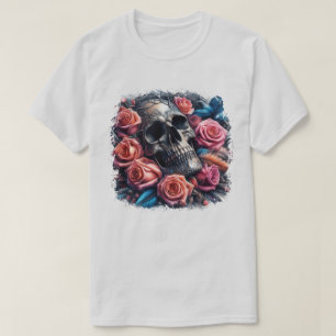 Schädel mit Rose und Bluebird T-Shirt