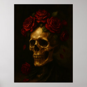 Schädel mit Rote Rosen Poster