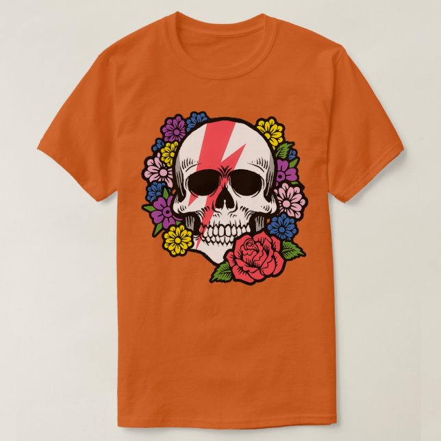 Schädel mit Rotem Bolzen und Blume T-Shirt (Design vorne)