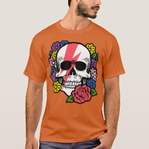 Schädel mit Rotem Bolzen und Blume T-Shirt