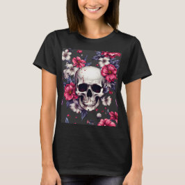 Schädel mit roten Blume T-Shirt