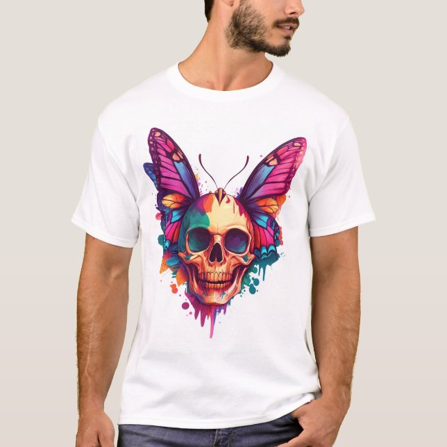 Schädel mit Schmetterlingsflügeln T-Shirt (Vorderseite)