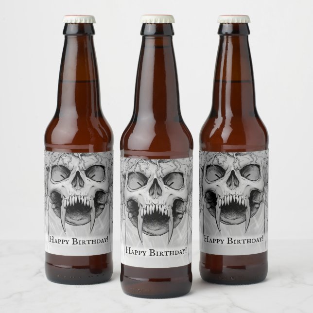 Schädel mit schwerem Metalltod Bierflaschenetikett (Flaschen)