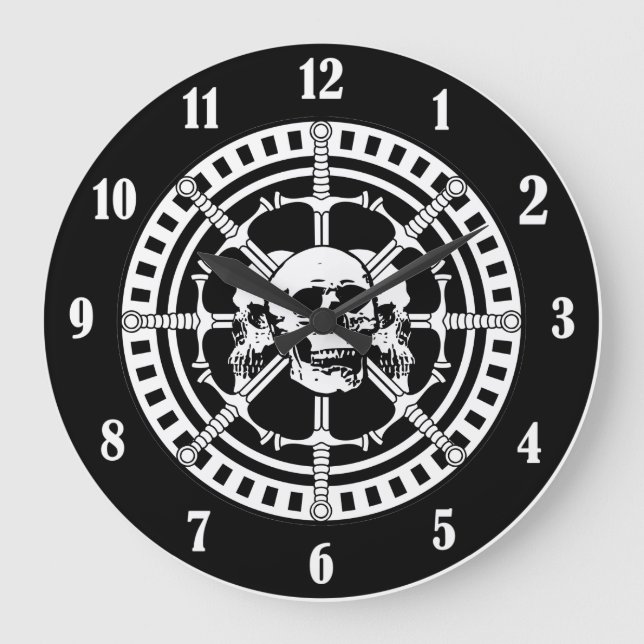 Schädel mit Schwertern Große Wanduhr (Vorderseite)