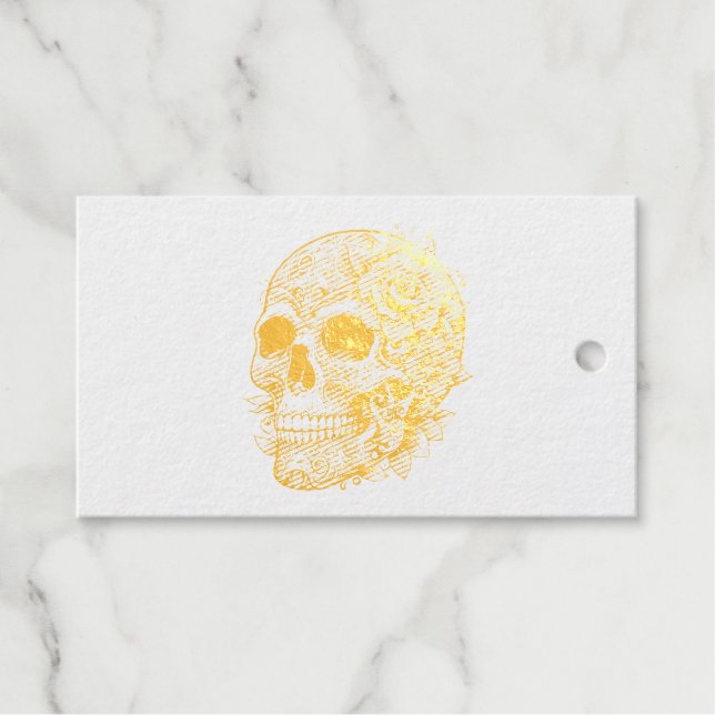 Schädel mit Tattoos und Blume Geschenkanhänger (Vorderseite (Horizontal))