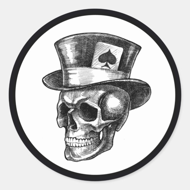 Schädel mit Tophat Runder Aufkleber (Vorderseite)