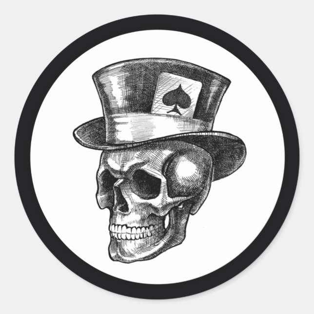 Schädel mit Tophat Runder Aufkleber (Vorderseite)