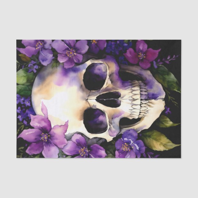 Schädel mit violetten Blüten Goth Seidenpapier (Vorderseite)
