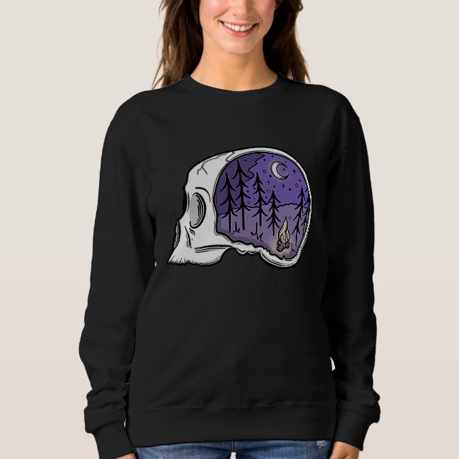 Schädel mit Wald-Nacht-Camping-Szene True Cri Sweatshirt (Vorderseite)