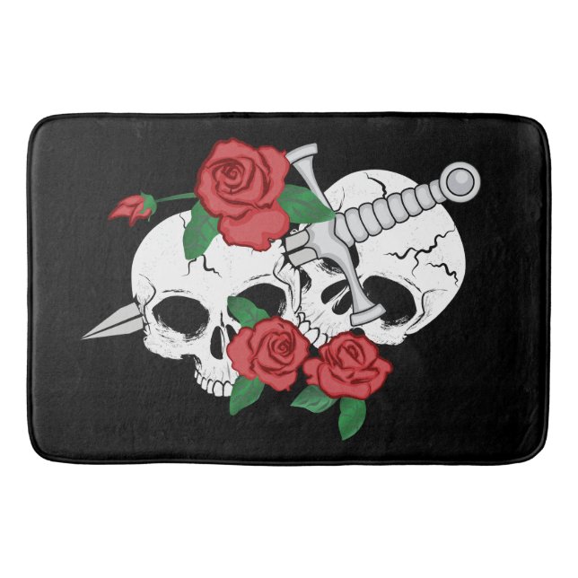 Schädel, Rose hatten Dagger Badematte (Vorderseite)
