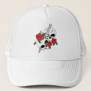 Schädel, Rose und Dagger Truckerkappe