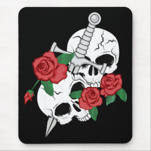Schädel, Rose und Dolch Mousepad