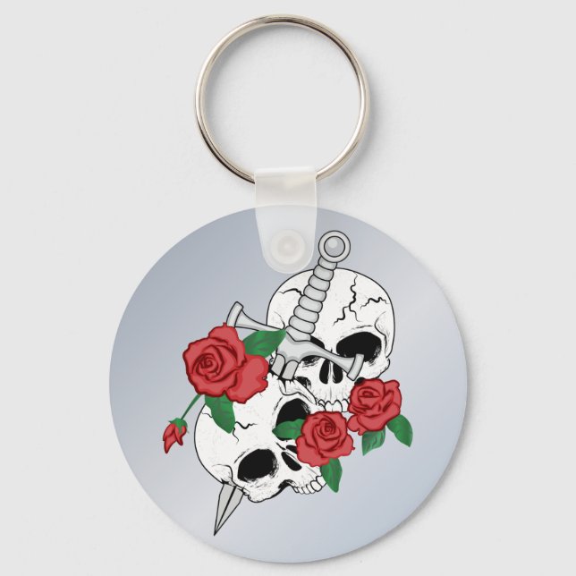 Schädel, Rose und Dolche Schlüsselanhänger (Vorderseite)