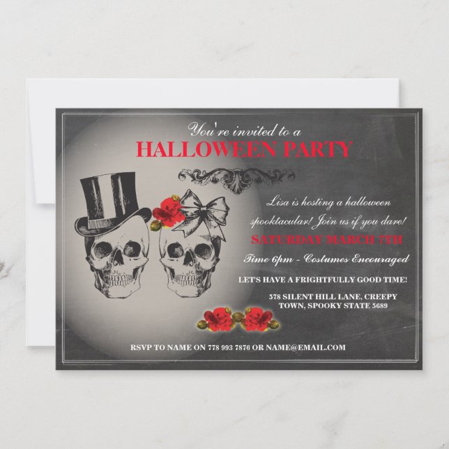 Schädel-Rosen-Party Halloweens laden schwarzes Einladung (Vorderseite)