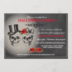 Schädel-Rosen-Party Halloweens laden schwarzes Einladung