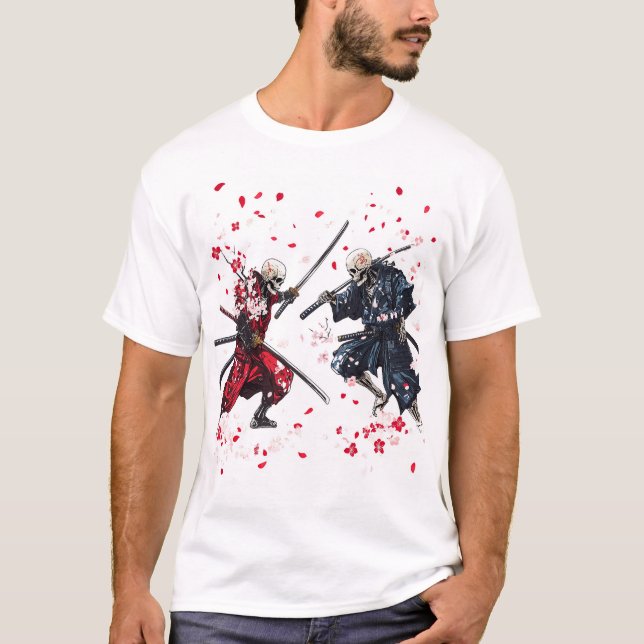 Schädel-Samurai-Duell T-Shirt (Vorderseite)