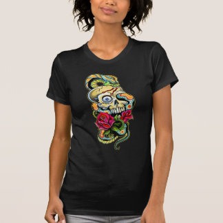 Schädel-Schlangen-Rosen-Entwurf T-Shirt