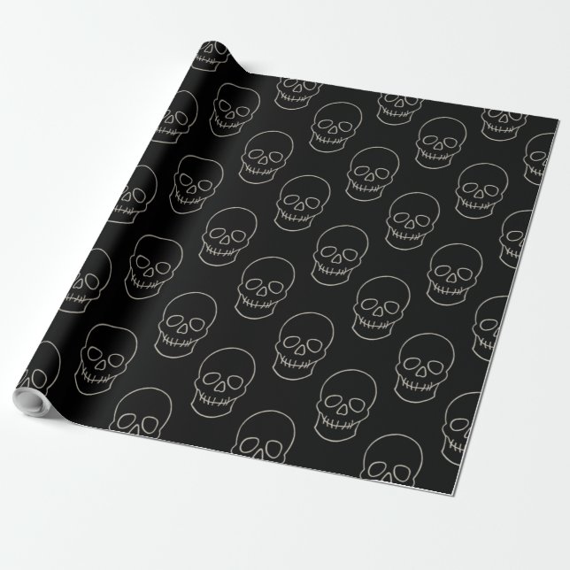 Schädel: Schwarz und Knochen weiß Geschenkpapier (Ungerollt)