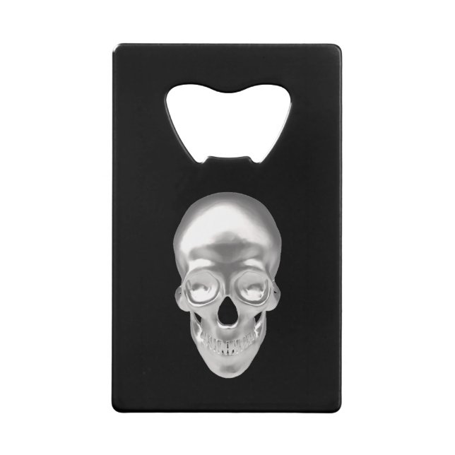 Schädel silber, 3D -  Geldbeutel Flaschenöffner (Vorderseite)