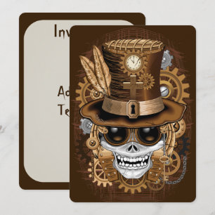 Schädel-Steampunk-Voodoo-Retro-Maschine Einladung