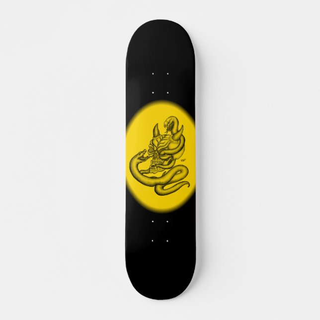 Schädel - Teufelsköpfe mit Schlange Skateboard (Vorne)