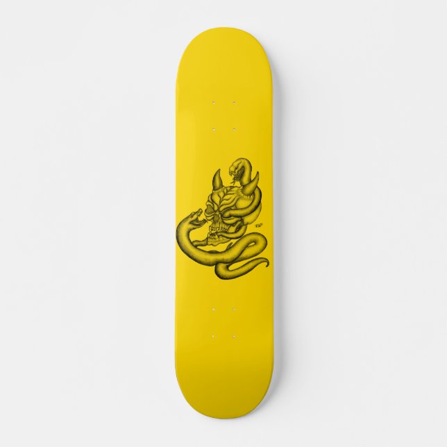 Schädel - Teufelsköpfe mit Schlange Skateboard (Vorne)