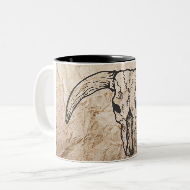 Schädel Texas Longhorn Stier Zweifarbige Tasse (Vorderseite Links)
