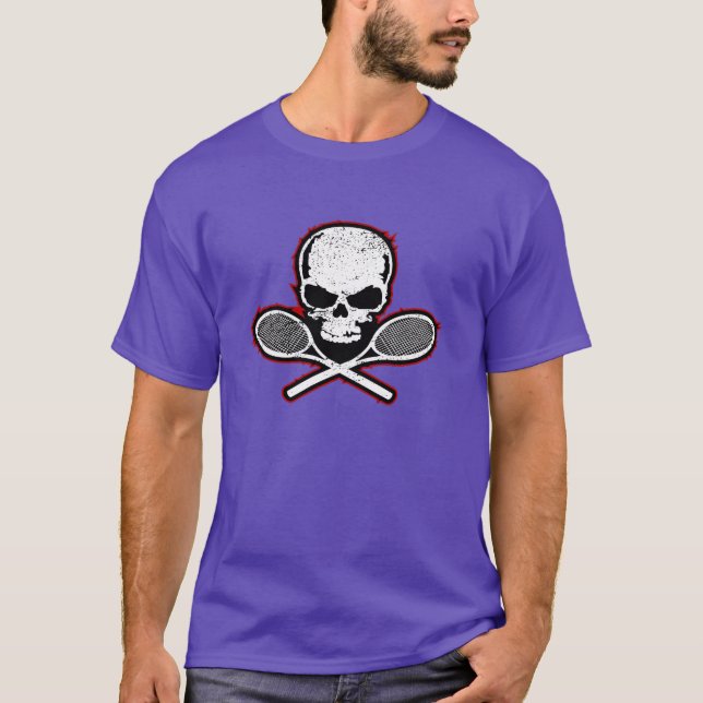 Schädel u. gekreuzter Schläger-Tennis-T - Shirt (Vorderseite)