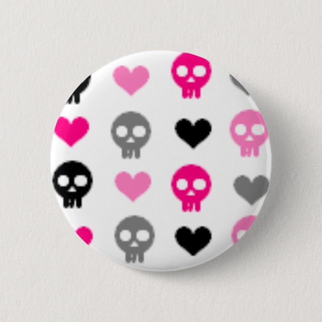 Schädel u. Herz-Knopf Button (Vorderseite)
