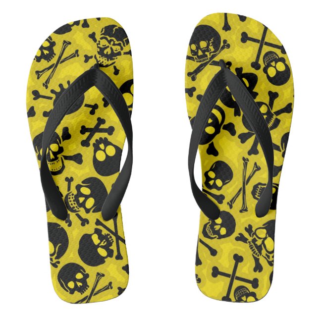 Schädel u. Knochen-Muster Flip Flops (Fußbett)