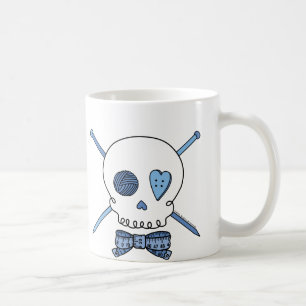 Schädel u. Stricknadeln (blau) Kaffeetasse