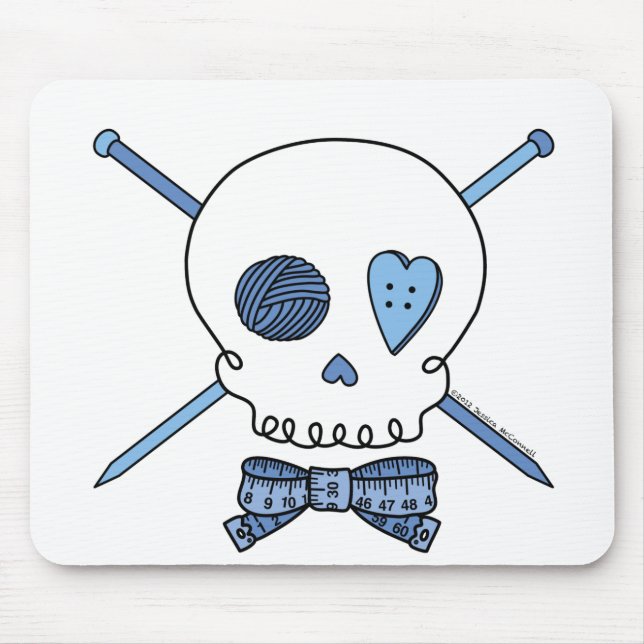 Schädel u. Stricknadeln (blau) Mousepad (Vorne)