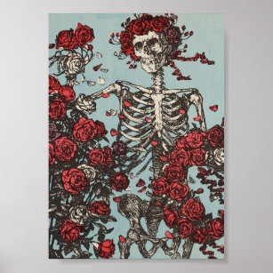 Schädel umgeben von Rose Poster