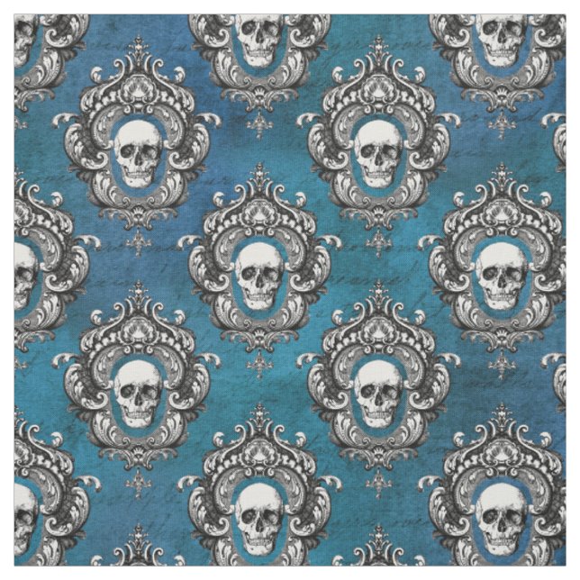 Schädel und Aquamarine Gotik Stoff (Muster)