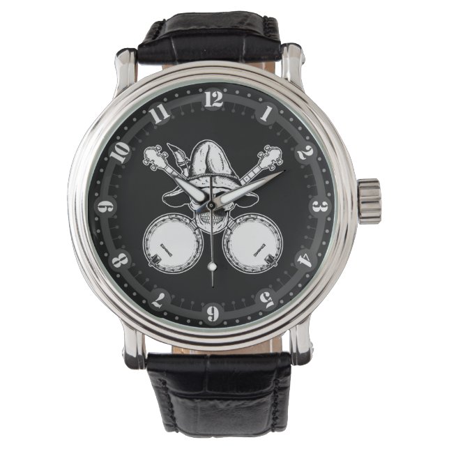 Schädel und Banjos Armbanduhr (Vorderseite)