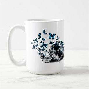 Schädel und blaue Schmetterlinge weiß Kaffeetasse